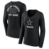 Dallas Cowboys Women's Personalized Name & Number Monochrome Long Sleeve V-Neck T-Shirt - Black for sale