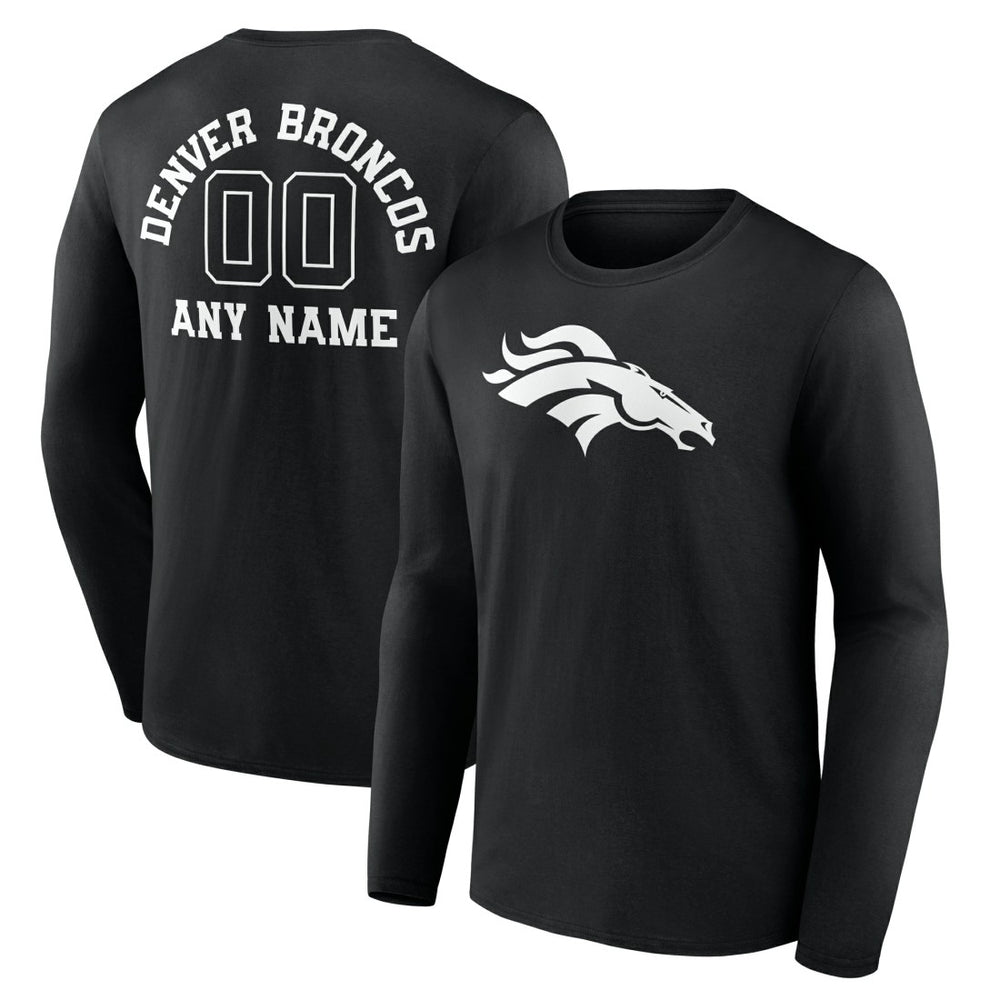 Denver Broncos Personalized Name & Number Monochrome Long Sleeve T-Shirt - Black on sale