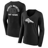 Denver Broncos Women's Personalized Name & Number Monochrome Long Sleeve V-Neck T-Shirt - Black on sale