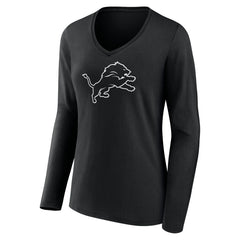 Detroit Lions Women's Personalized Name & Number Monochrome Long Sleeve V-Neck T-Shirt - Black discount