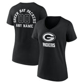 Green Bay Packers Women's Personalized Name & Number Monochrome V-Neck T-Shirt - Black for sale