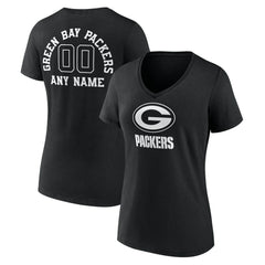 Green Bay Packers Women's Personalized Name & Number Monochrome V-Neck T-Shirt - Black for sale