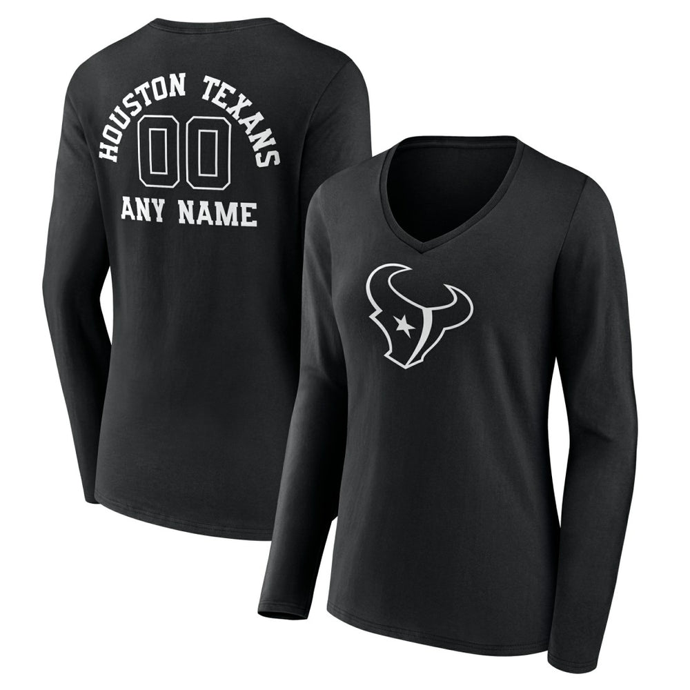 Houston Texans Women's Personalized Name & Number Monochrome Long Sleeve V-Neck T-Shirt - Black on sale
