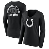Indianapolis Colts Women's Personalized Name & Number Monochrome Long Sleeve V-Neck T-Shirt - Black cheap