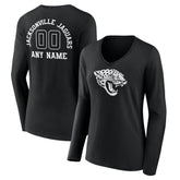 Jacksonville Jaguars Women's Personalized Name & Number Monochrome Long Sleeve V-Neck T-Shirt - Black cheap