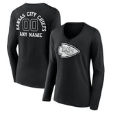 Kansas City Chiefs Women's Personalized Name & Number Monochrome Long Sleeve V-Neck T-Shirt - Black online