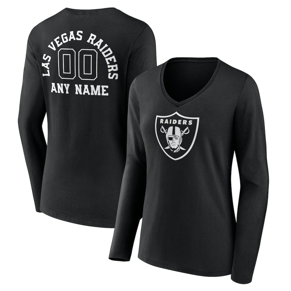 Las Vegas Raiders Women's Personalized Name & Number Monochrome Long Sleeve V-Neck T-Shirt - Black online