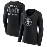Las Vegas Raiders Women's Personalized Name & Number Monochrome Long Sleeve V-Neck T-Shirt - Black online