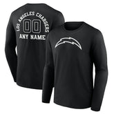 Los Angeles Chargers Personalized Name & Number Monochrome Long Sleeve T-Shirt - Black on sale