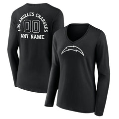 Los Angeles Chargers Women's Personalized Name & Number Monochrome Long Sleeve V-Neck T-Shirt - Black sale