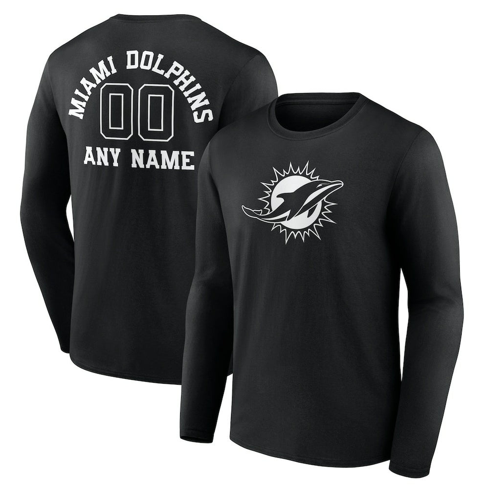 Miami Dolphins Personalized Name & Number Monochrome Long Sleeve T-Shirt - Black outlet