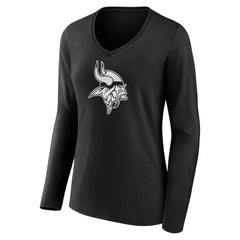 Minnesota Vikings Women's Personalized Name & Number Monochrome Long Sleeve V-Neck T-Shirt - Black for sale