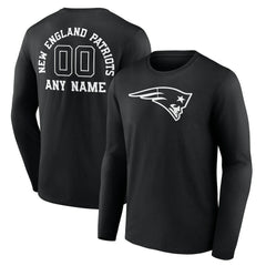 New England Patriots Personalized Name & Number Monochrome Long Sleeve T-Shirt - Black discount