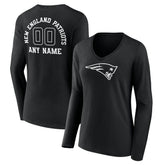 New England Patriots Women's Personalized Name & Number Monochrome Long Sleeve V-Neck T-Shirt - Black cheap