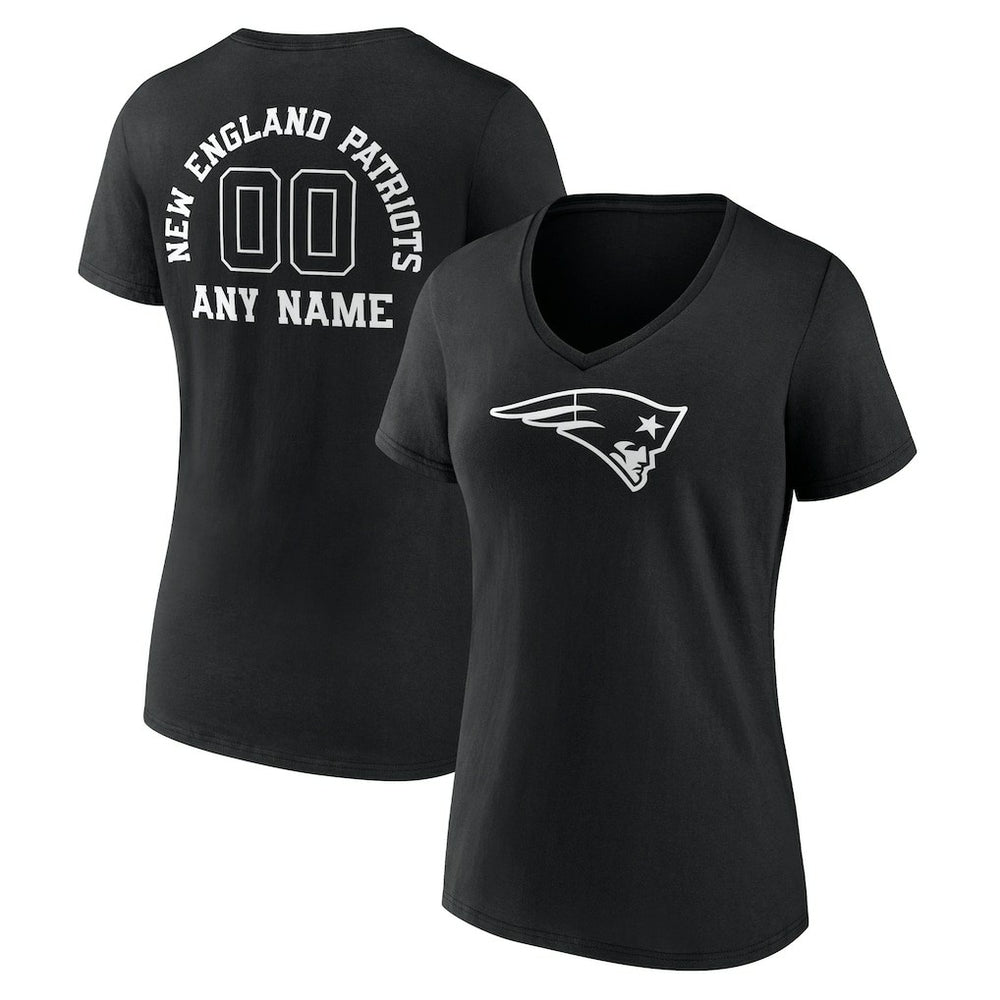 New England Patriots Women's Personalized Name & Number Monochrome V-Neck T-Shirt - Black sale