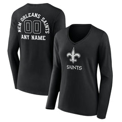 New Orleans Saints Women's Personalized Name & Number Monochrome Long Sleeve V-Neck T-Shirt - Black outlet