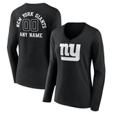 New York Giants Women's Personalized Name & Number Monochrome Long Sleeve V-Neck T-Shirt - Black online