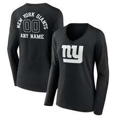 New York Giants Women's Personalized Name & Number Monochrome Long Sleeve V-Neck T-Shirt - Black online