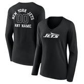 New York Jets Women's Personalized Name & Number Monochrome Long Sleeve V-Neck T-Shirt - Black on sale