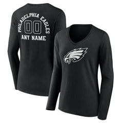 Philadelphia Eagles Women's Personalized Name & Number Monochrome Long Sleeve V-Neck T-Shirt - Black on sale