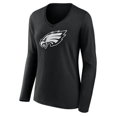 Philadelphia Eagles Women's Personalized Name & Number Monochrome Long Sleeve V-Neck T-Shirt - Black on sale