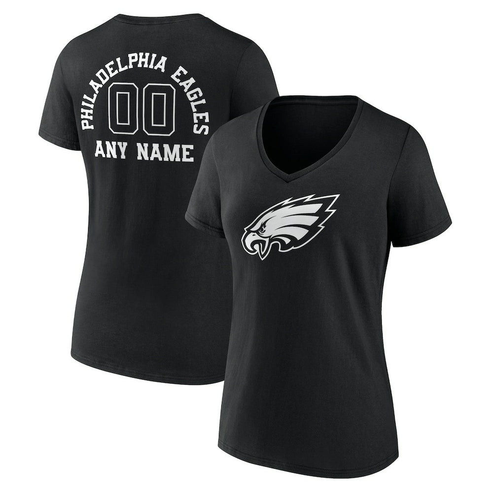 Philadelphia Eagles Women's Personalized Name & Number Monochrome V-Neck T-Shirt - Black on sale