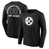 Pittsburgh Steelers Personalized Name & Number Monochrome Long Sleeve T-Shirt - Black on sale