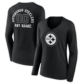 Pittsburgh Steelers Women's Personalized Name & Number Monochrome Long Sleeve V-Neck T-Shirt - Black cheap