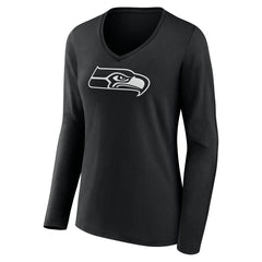 Seattle Seahawks Women's Personalized Name & Number Monochrome Long Sleeve V-Neck T-Shirt - Black on sale