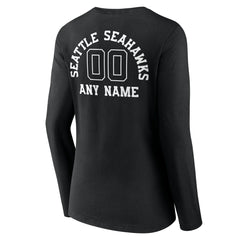 Seattle Seahawks Women's Personalized Name & Number Monochrome Long Sleeve V-Neck T-Shirt - Black on sale