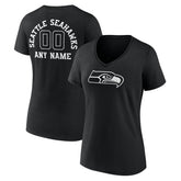 Seattle Seahawks Women's Personalized Name & Number Monochrome V-Neck T-Shirt - Black cheap