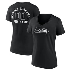 Seattle Seahawks Women's Personalized Name & Number Monochrome V-Neck T-Shirt - Black cheap