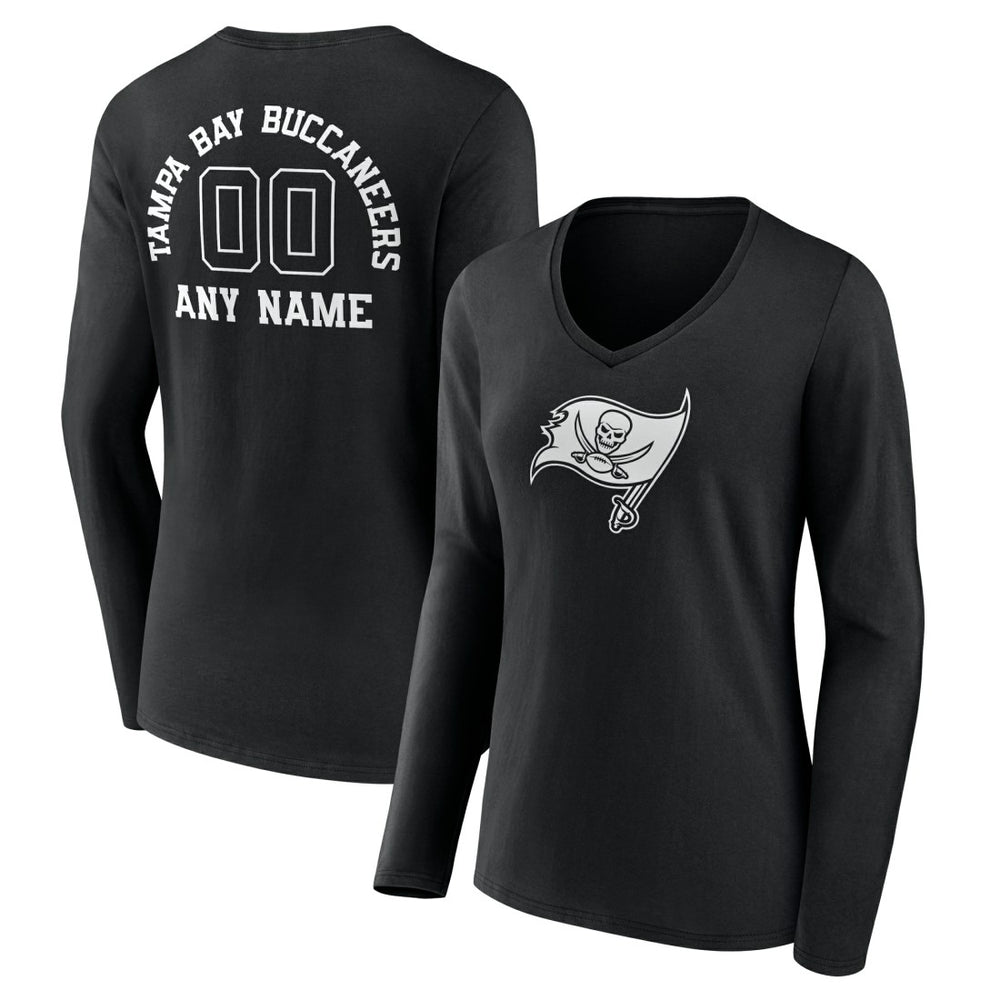 Tampa Bay Buccaneers Women's Personalized Name & Number Monochrome Long Sleeve V-Neck T-Shirt - Black sale