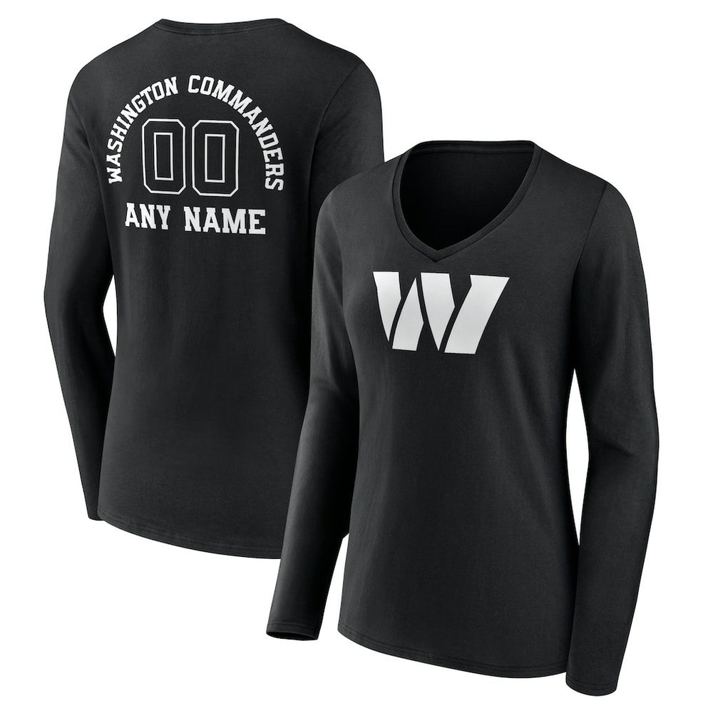 Washington Commanders Women's Personalized Name & Number Monochrome Long Sleeve V-Neck T-Shirt - Black sale