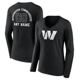 Washington Commanders Women's Personalized Name & Number Monochrome Long Sleeve V-Neck T-Shirt - Black sale