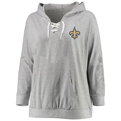 New Orleans Saints Women's Plus Size Lace-up Pullover Hoodie - Heather Gray for sale