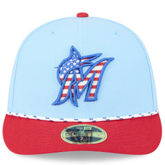 Miami Marlins 2025 Fourth of July Low Profile 59FIFTY Fitted Hat - Light Blue/Red | New Era