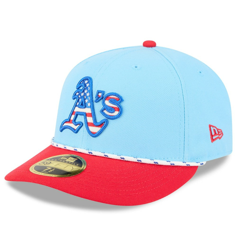 Athletics 2025 Fourth of July Low Profile 59FIFTY Fitted Hat - Light Blue/Red | New Era
