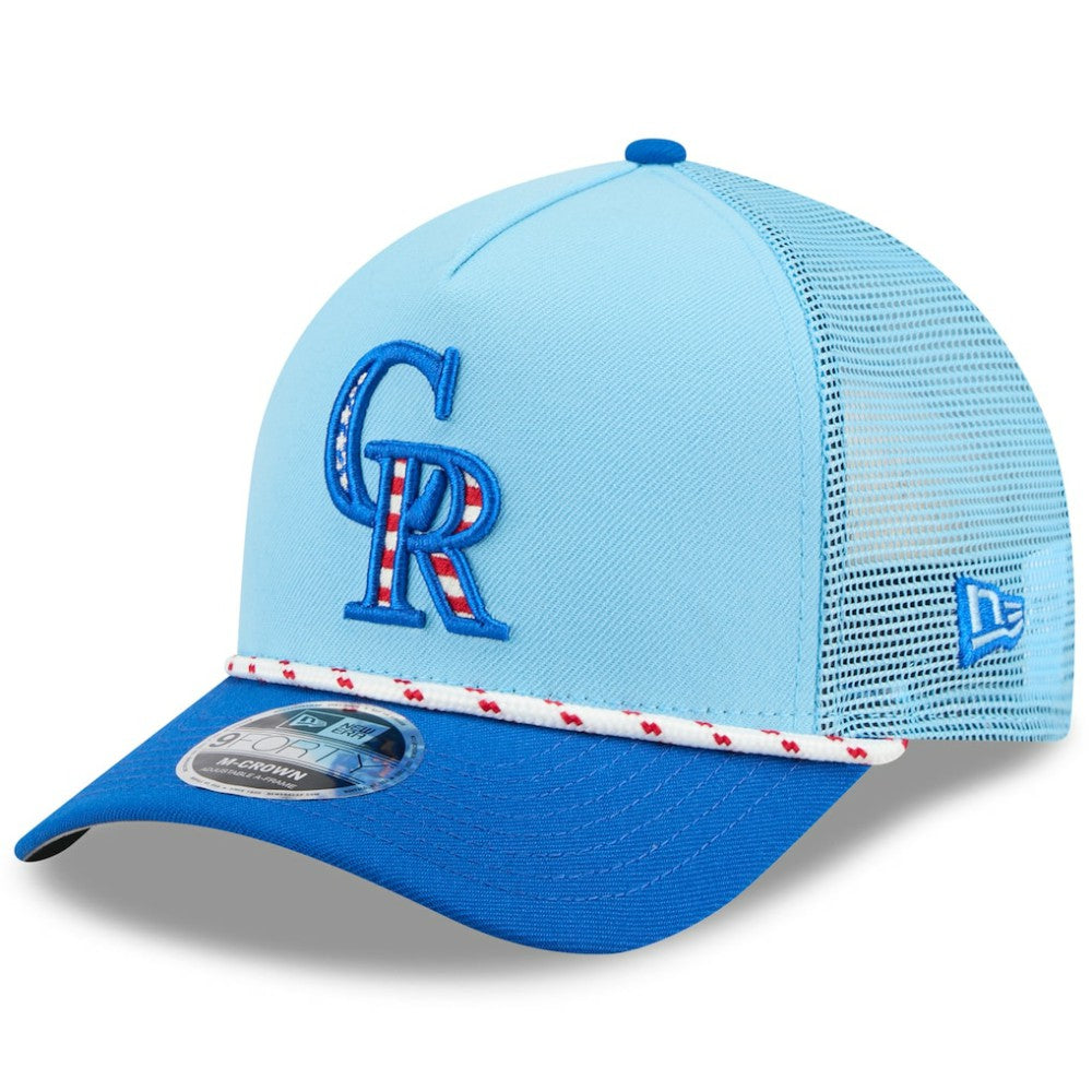 Colorado Rockies 2025 Fourth of July 9FORTY A-Frame M-Crown Adjustable Trucker Hat - Light Blue/Blue | New Era