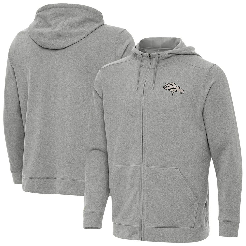 Denver Broncos Antigua Effortless Full-Zip Hoodie Jacket - Heather Gray for sale