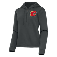 Calgary Flames Antigua Women's Contemporary Quarter-Zip Hoodie Pewter