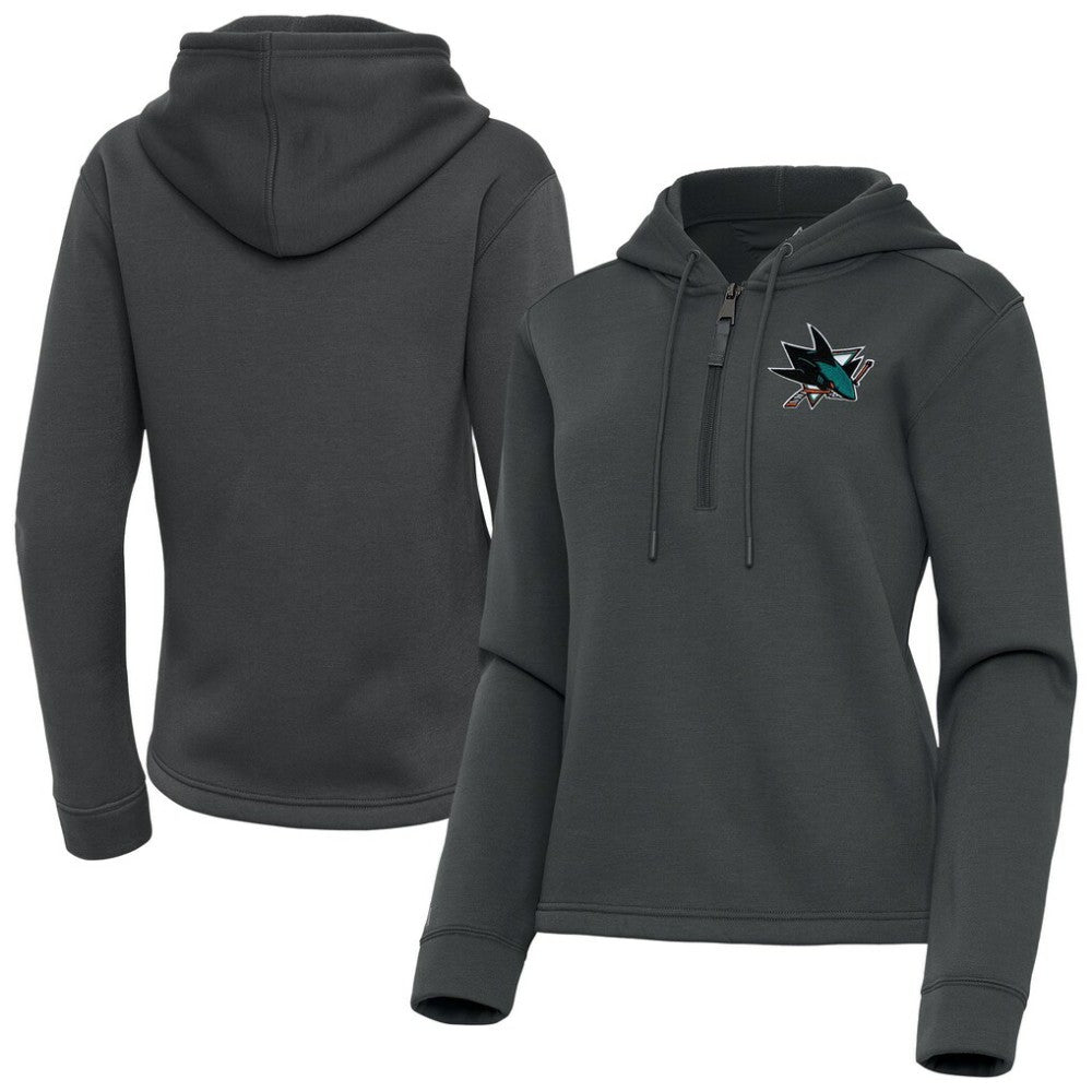 San Jose Sharks Antigua Women's Contemporary Quarter-Zip Hoodie Pewter