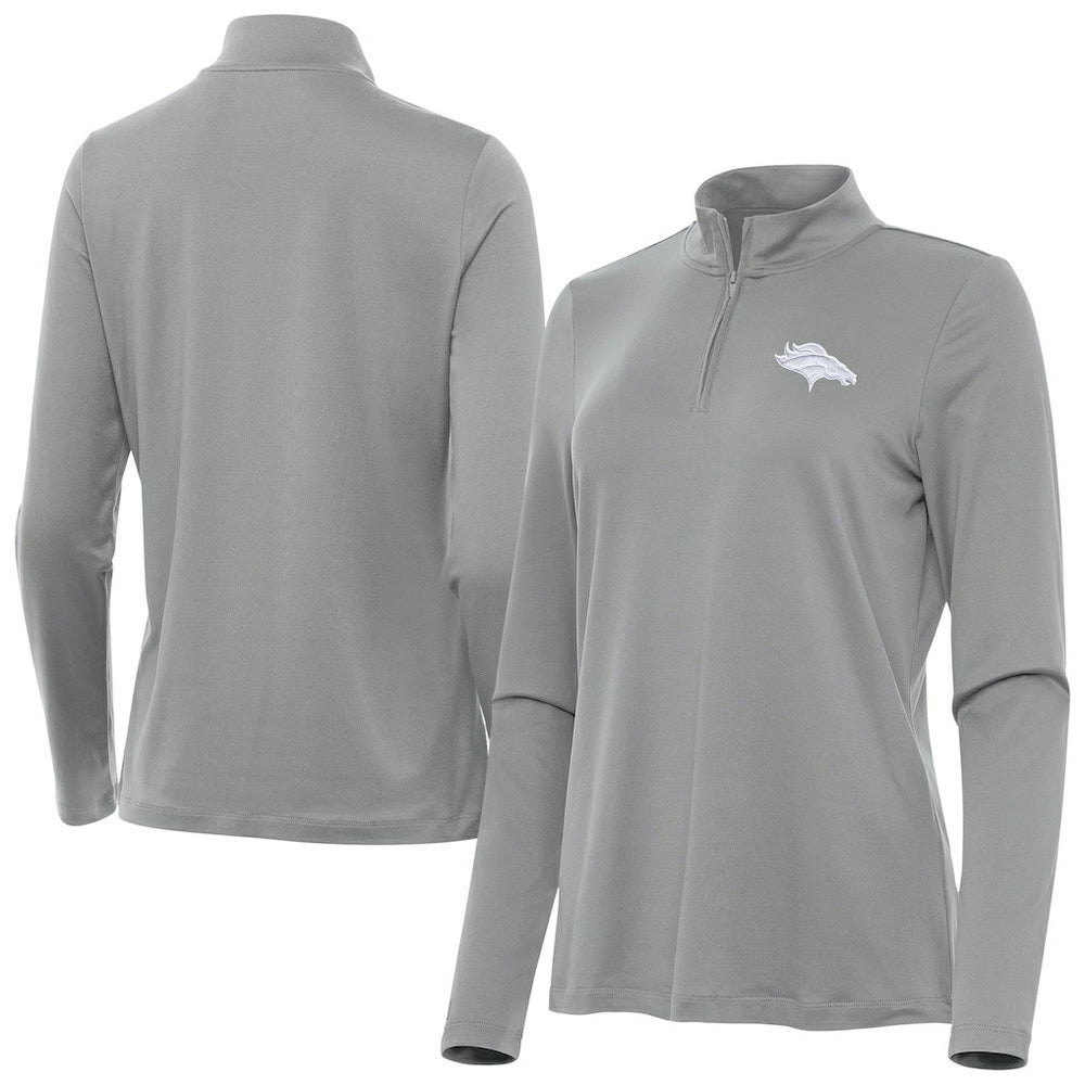 Denver Broncos Antigua Women's Reprocess Quarter-Zip Top - Gray on sale