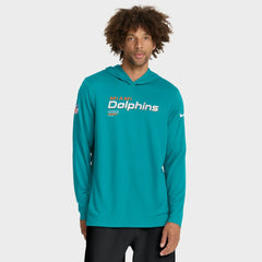 Miami Dolphins Sideline Pure Fury Performance Long Sleeve Hoodie T-Shirt - Aqua | Nike online