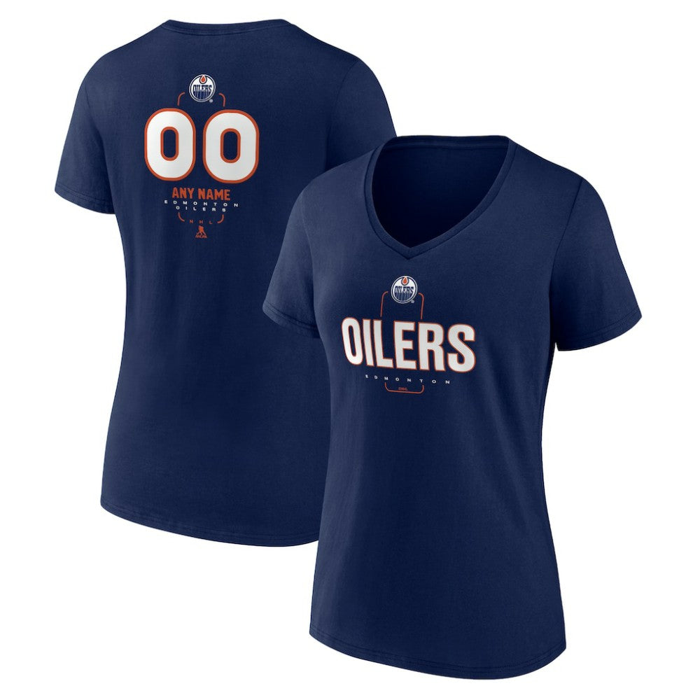 Edmonton Oilers Women's Personalized Name & Number Midfielder V-Neck T-Shirt Navy