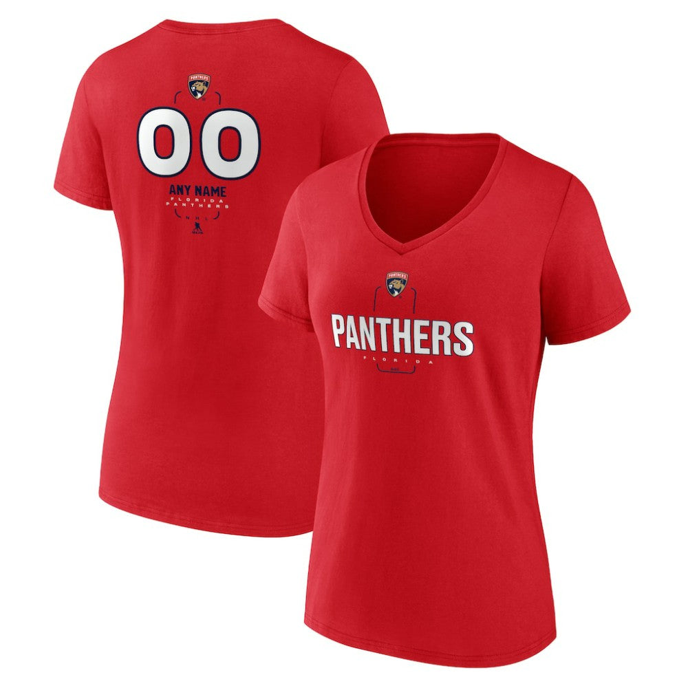 Florida Panthers Women's Personalized Name & Number Midfielder V-Neck T-Shirt Red