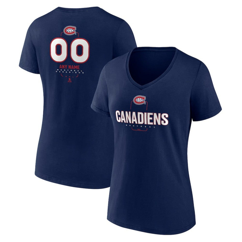 Montreal Canadiens Women's Personalized Name & Number Midfielder V-Neck T-Shirt Navy
