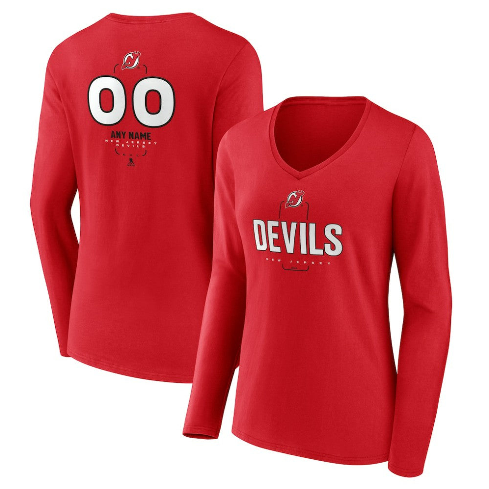 New Jersey Devils Women's Personalized Name & Number Midfielder Long Sleeve V-Neck T-Shirt Red