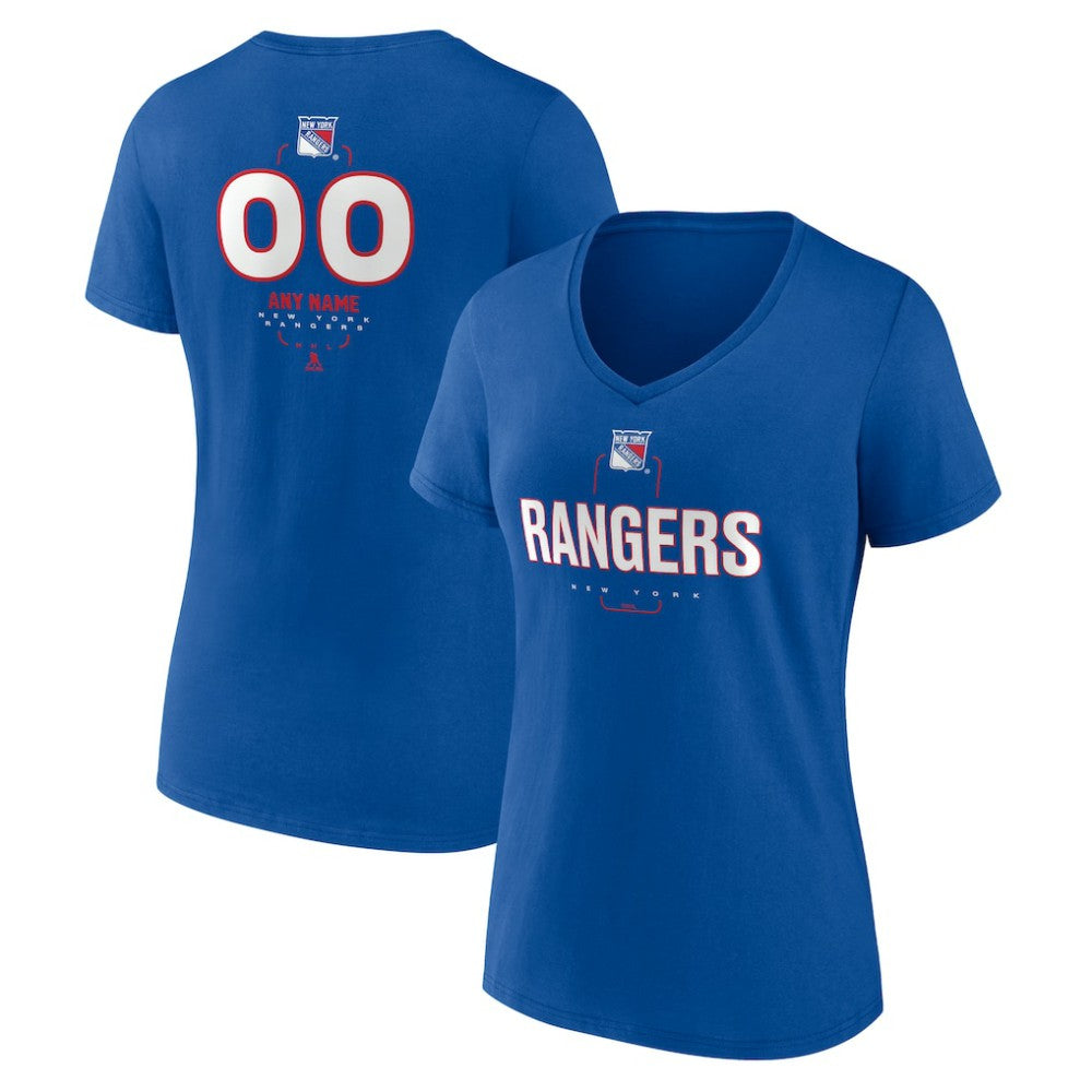 New York Rangers Women's Personalized Name & Number Midfielder V-Neck T-Shirt Blue