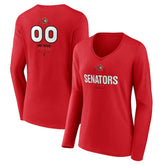 Ottawa Senators Women's Personalized Name & Number Midfielder Long Sleeve V-Neck T-Shirt Red